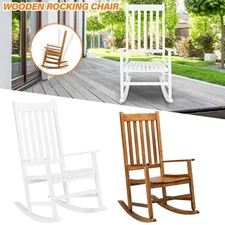 Wood Patio Rocking Chair Indoor Outdoor High Back Living Room Porch Garden Yard
