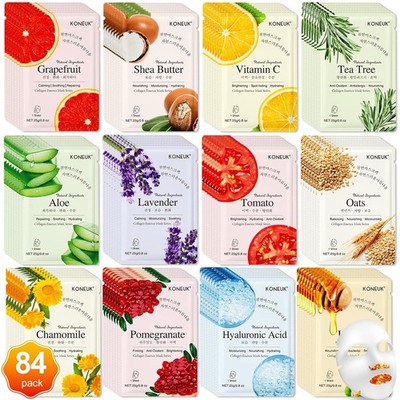 KONEUK 84 Pack Collagen Face Masks Hydrating Moisturizing Sheet Masks Women Skin