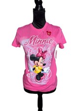 NWT VINTAGE DISNEY STORE MINNIE MOUSE PINK GLITTER T-SHIRT LADIES CLASSIC FIT XS