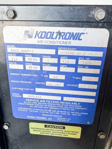 KOOLTRONIC KAC1.4MMT-5 AIR CONDITIONER 115V 1400 BTU 60Hz 3.5AMPS PH 1 (RACK) - Picture 2 of 18