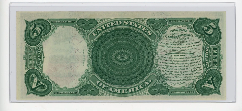1907 $5 WOODCHOPPER LARGE LEGAL TENDER US NOTE FR88 UNCIRCULATED - Image 2 of 2