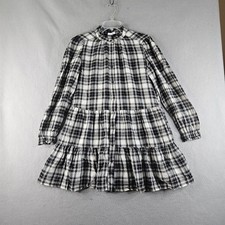 Gap Dress Womens Extra Small Black Plaid Ruffle Tiered Swing Soft Brushed Twill