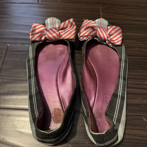 Coach Cambria Ballerinas Mohnblumenmuster kariert Satin Schleife Band Größe 8
