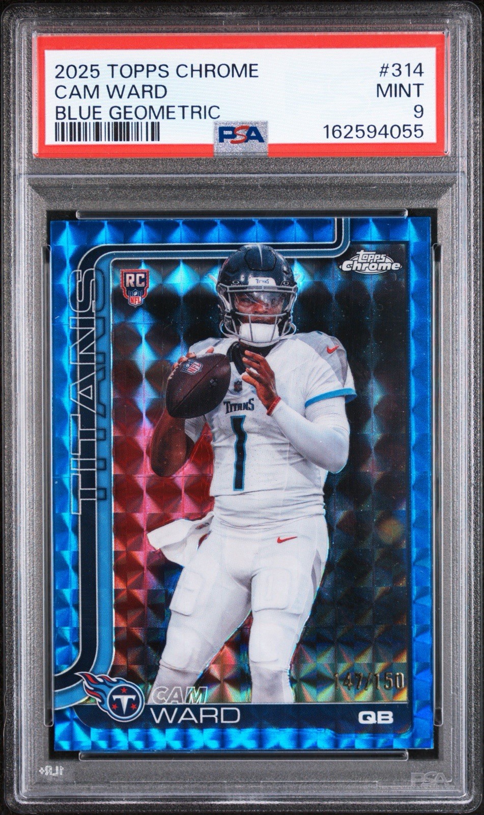 Topps 2025 Topps Chrome Rookies Cam Ward RC Blue Geometric /150 #314 PSA 9