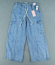 Celebrity Pink Pants Women's L Blue Cargo Drapey Drawstring Wide Leg Loose NWT