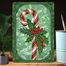 Aluminum Christmas Candy Cane Holly Metal Tin Sign Wall Art Hanging Decorative 