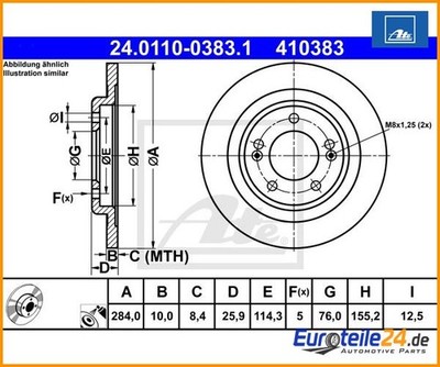 2 St. Bremsscheibe ATE 24.0110-0383.1 für KIA Cee'D Hyundai