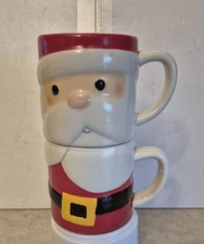 Hallmark Red Santa Claus Christmas Holiday Stackable coffee cup mug set of 2