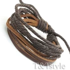 STYLISH T&T BROWN Leather Bracelet Wristband NEW