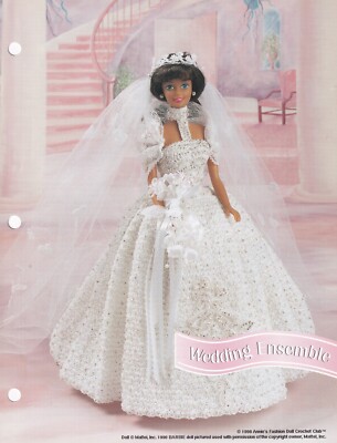 Fashion Doll Crochet Pattern WEDDING ENSEMBLE Bridal Gown Veil Headdress