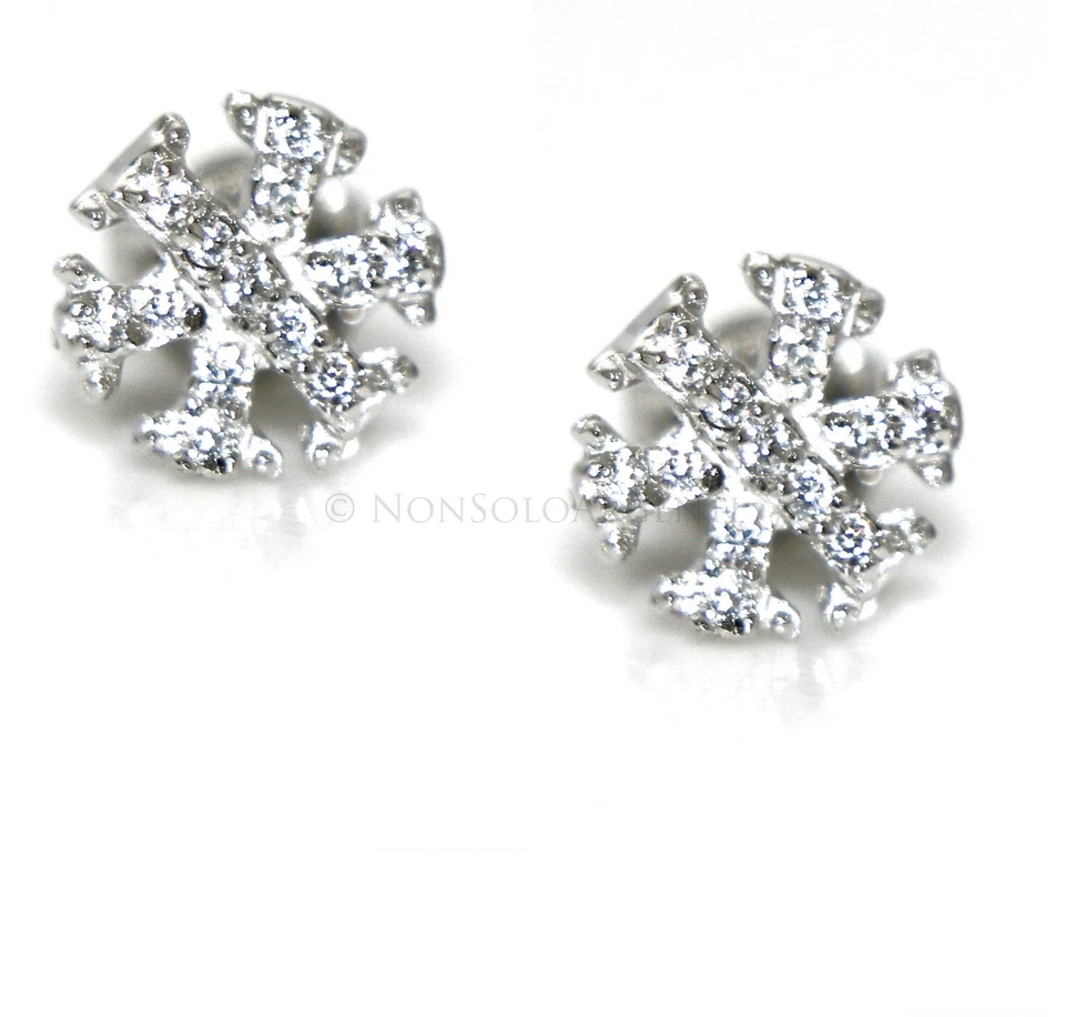 orecchini argento 925 fiocco di neve con zirconi bianchi microsetting brillanti - Immagine 3 di 3