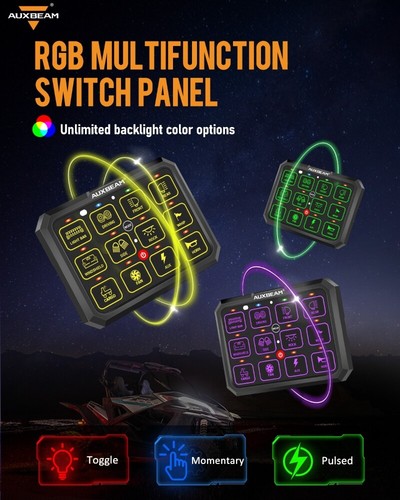 Panel de interruptor AUXBEAM RGB 12 velocidades Bluetooth APP y control remoto ATV UTV marino - Imagen 4 de 12