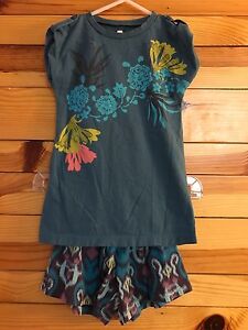 Tea-Collection-2-Piece-Set-Turquoise-amp-Plum-Dress-Fold-Down-Waist-Shorts-Girls-2