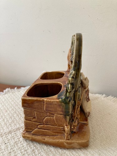Vtg McCOY USA Spinning Wheel Scottie Dog & Cat Planter Wheaten Terrier Excellent - Picture 8 of 11