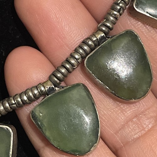 Vintage rare original style silver Sterling inlaid jade pendant necklace 16 inch - Picture 8 of 9