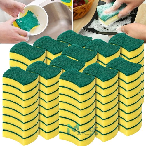 Lot of 72 Yellow Sponge Green Scrubber Scrub Scourer for Wash Clean Dish Kitchen - Picture 14 of 29