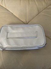 New Expandable Metallic Silver Makeup Bag Case w Zippers  Handle