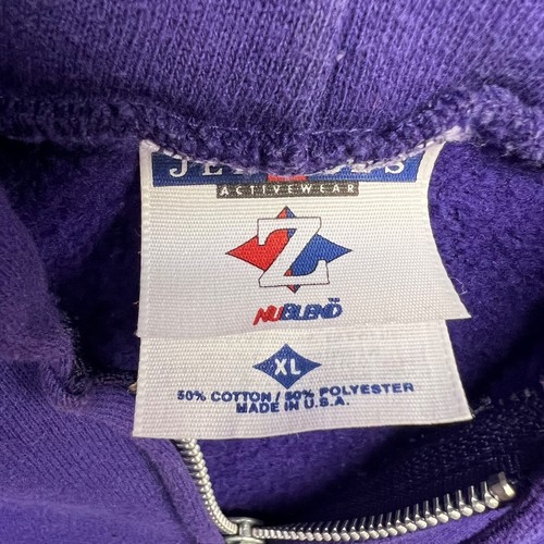 Vintage Jerzees Blank Purple Zip Up Hoodie Sweatshirt Mens XL Y2K Made In USA - Picture 3 of 8