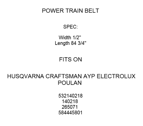 Power Train Belt For Ayp Craftsman Husqvarna 532140218 140218 265071 584445801 - Picture 3 of 3