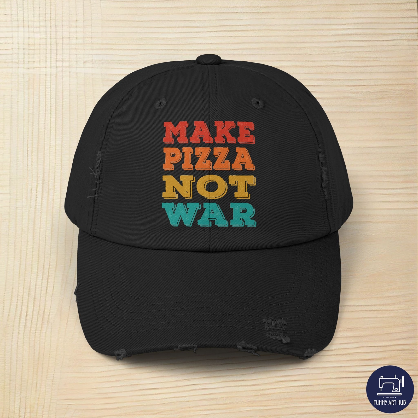 Make Pizza Not War Distressed Unisex Baseball Cap