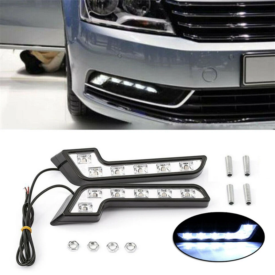 L Shaped Car LED Driving Fog Lights Daytime Running Lamps White Waterproof Pair - Image 2 of 4