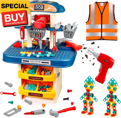 #ad Kids Tool Bench Set with Electric Drill and Screw Toys 246Pcs Realistic Kids Too $27.11