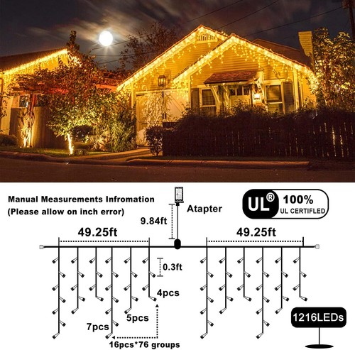 Icicle Christmas Lights Outdoor,33ft 400 LED Christmas Lights 8 Modes waterproof - Picture 11 of 12