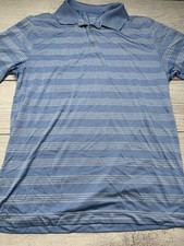 Nike Golf Polo M Blue White Striped DriFit Short Sleeve Light Weight Preppy