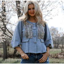 Ryu Handmade Fur Trim Fitted Jacket Gray Medium