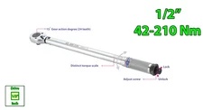 1/2" Adjustable Torque Wrench (Newton Meter & Kilogram) 42-210 Nm KING TONY