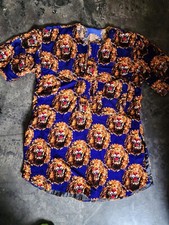 Blue Traditional Lion Head Isiagu Ichie Men's Shirt Buttons Flannel Velvet G