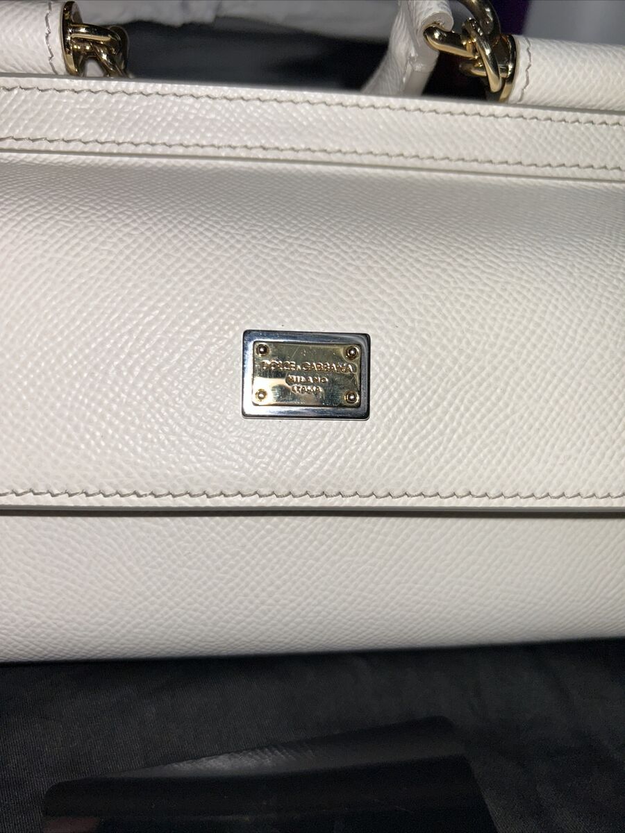 Dolce & Gabbana Sicily Small Ivory White Leather Top-Handle Dolce & Gabbana Sicily Small Ivory White Leather Top-Handle