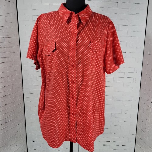 Only Necessities Womens Red Polka Dot Short Sleeve Button Down Shirt 1X