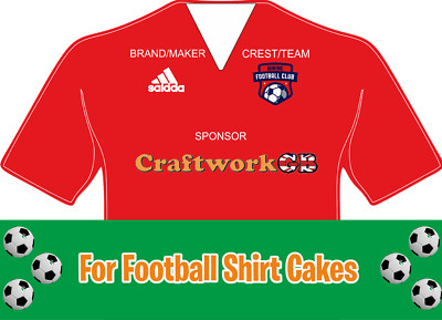 Fußballtrikot Cake Topper - Shirtmarke, Teamwappen und Sponsor falls ausgewählt