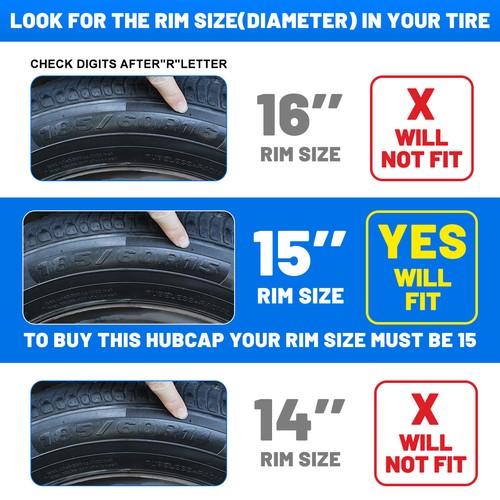 13" 14" 15" 16" 17" Set of 4  Wheel Covers Snap On Full Hub Caps Tire+Steel Rim  - Picture 102 of 126