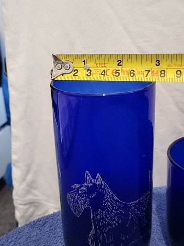 VINTAGE COBALT BLUE CULVER CELESTIAL TUMBLERS GLASSES SCOTTIE DOG ETCHED - Picture 18 of 19