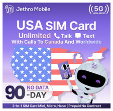 Prepaid SIM Card   Jethro Mobile 3-Month Plan, Unlimited Talk  Text No Contract