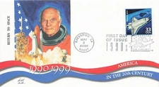 JOHN GLENN RETURNS SPACE SHUTTLE 1990s DECADE CTC 2000 FLEETWOOD CACHET FDC UNAD