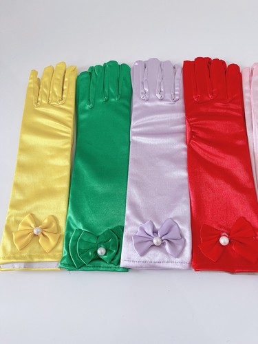 Flower Girl Children Kids Party Costume Princess Arm Satin medium Long Gloves - Picture 2 of 29