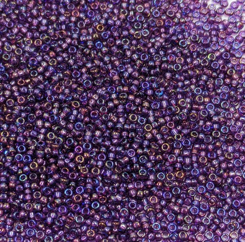 Vintage Glass Seed Beads TOHO Transparent Deep Purple Iris AB 15/0, 13gr C32-7