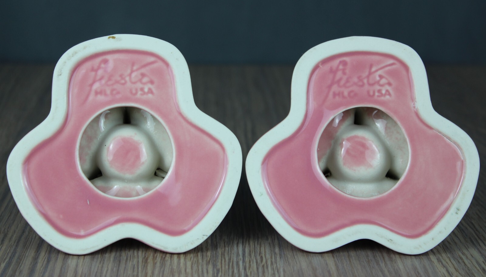 Fiestaware rose pink pyramid candle holders, signed, Fiesta eBay