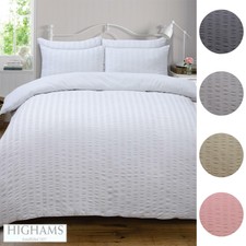 Highams Seersucker Duvet Cover with Pillowcase Bedding Set Silver White Charcoal