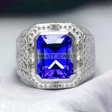 Tanzanite Emerald Cut Gemstone With 925 Sterling Silver Ring For Men's #A72 *