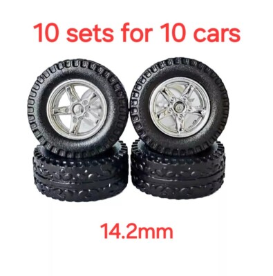 Hot Wheels 10 Sets 14.2mm Off Road Chrome Advan V2 5 Spoke Rims & Rubber Tires