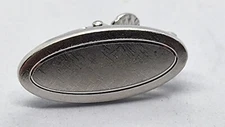 VINTAGE TIE BAR CLIP CLASP STAY Silver Tone Oval Hatch Marks Diminutive