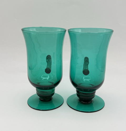 Vintage Libbey Green Glass Gold Rim Irish Mug Pedestal Footed set of 2 - Picture 2 of 7