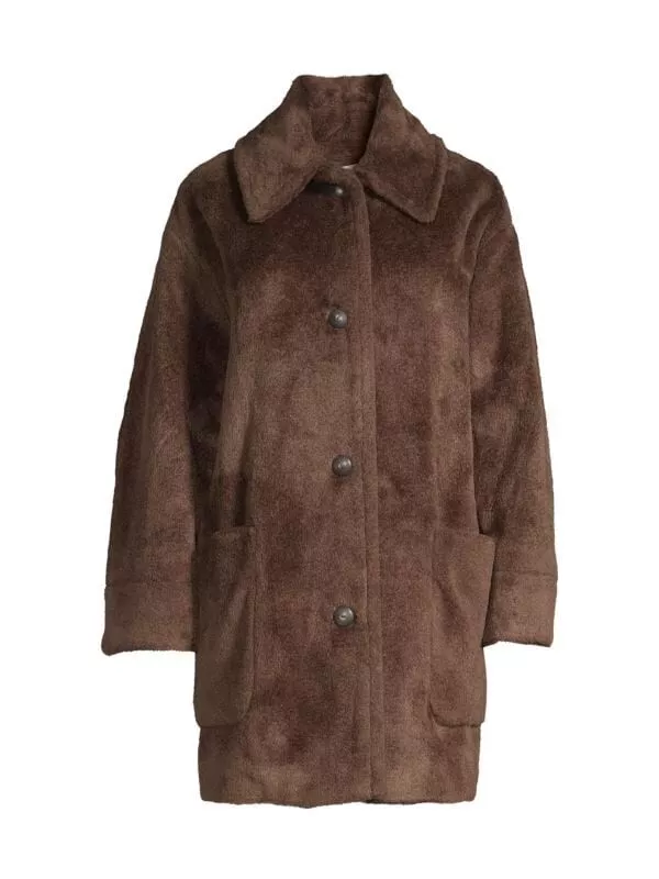 NEW VINCE V771691369 Faux Fur Car Coat In Bark Size L C2572