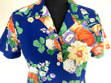OLD VTG Ralp Lauren RLL Embroidery Logo Hawaiian Hibyscus Roses Womans Shirt P/S