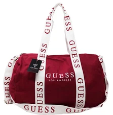 NEW GUESS Red Logo Canvas Gym Travel Lightweight Small Duffle Bag Handbag