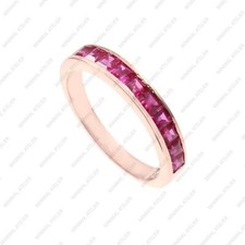 Princess Ruby Half Eternity Ring, 925 Silver Wedding Band Ring, Stackable Ring.